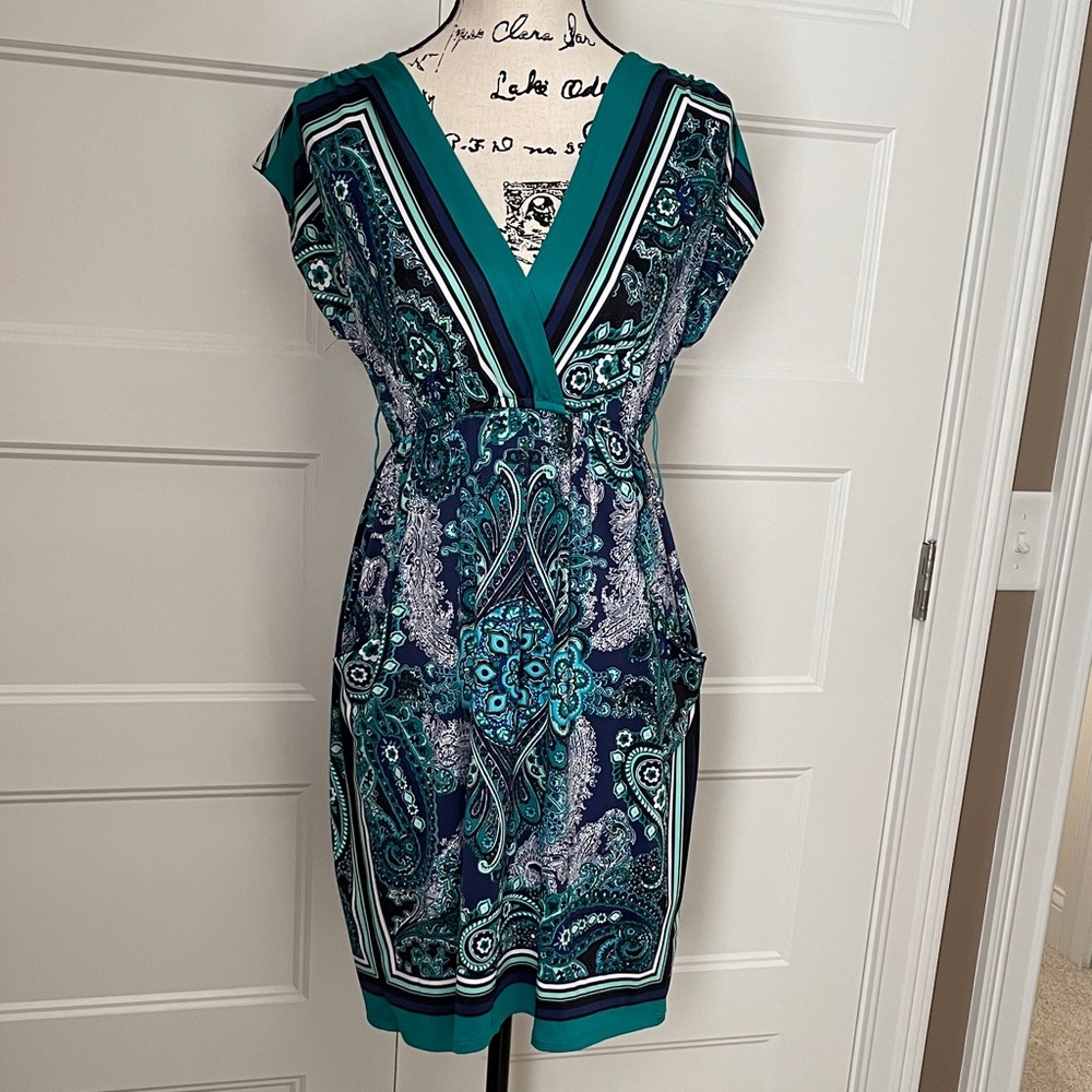 Maurices Elegant Teal and Navy Paisley Dress, Size Medium